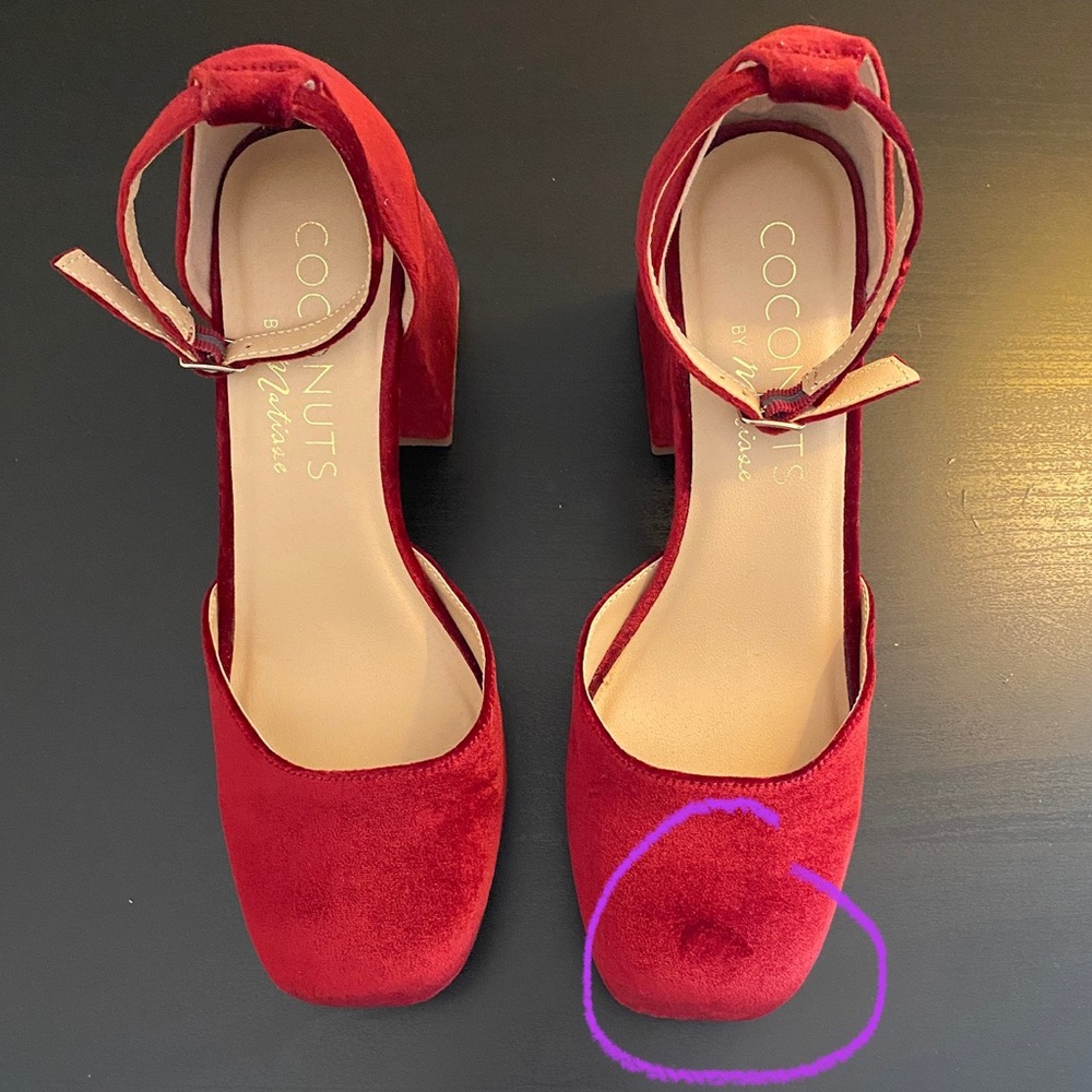 Coconuts by Matisse Misha Burgundy Red Velvet Platform Heels 👠 - Picture 4 of 16